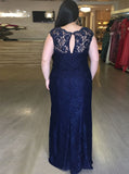 Fitted Plus Size Prom Dresses,Lace Plus Size Prom Dress,Dark Navy Plus Size Prom Dress,PD00253