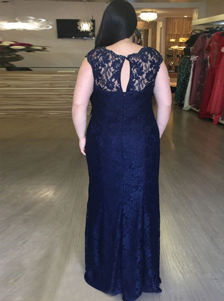 Fitted Plus Size Prom Dresses,Lace Plus Size Prom Dress,Dark Navy Plus Size Prom Dress,PD00253