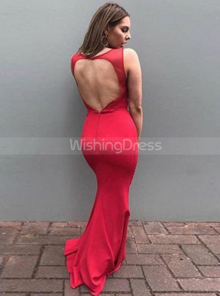 Fitted Red Evening Dresses,Open Back Prom Dress,PD00400