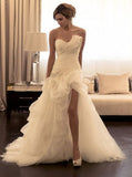 Fitted Wedding Dress with Slit,Pickup Wedding Dress,Strapless Bridal Dress,WD00282