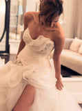 Fitted Wedding Dress with Slit,Pickup Wedding Dress,Strapless Bridal Dress,WD00282