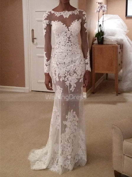 Fitted Wedding Dresses with Long Sleeves,Tulle Wedding Dress with Overskirt.WD00316
