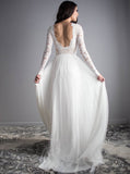 Floor Length Wedding Dress,Modest Wedding Dress with Long Sleeves,WD00427