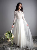 Floor Length Wedding Dress,Modest Wedding Dress with Long Sleeves,WD00427