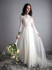 Floor Length Wedding Dress,Modest Wedding Dress with Long Sleeves,WD00427, US4 / Champagne Floor Length Wedding Dress,Modest Wedding Dress with Long Sleeves,WD00427, US4 / Champagne
