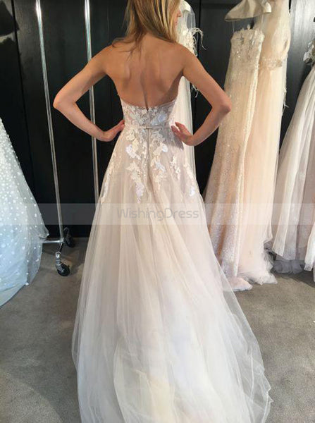 Floral Wedding Dresses,Aline Wedding Dress,Strapless Wedding Dress,Tulle Bridal Dress,WD00193