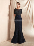 Formal Evening Dresses with Sleeves,Dark Navy Mother Dress,PD00411