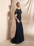 Formal Evening Dresses with Sleeves,Dark Navy Mother Dress,PD00411