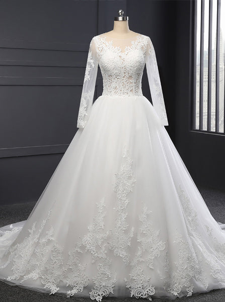 Formal Wedding Dresses,Wedding Dress with Sleeves,Classic Bridal Gown,Ball Gown Wedding Gown,WD00074