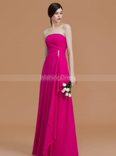 Fuchsia Bridesmaid Dresses,Strapless Bridesmaid Dress,Long Bridesmaid Dress,BD00225