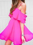 Fuchsia Cocktail Dresses,Chiffon Homecoming Dress,Spaghetti Straps Cocktail Dress,CD00046