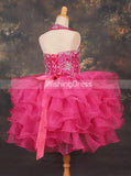 Fuchsia Halter Little Princess Dress,Glitz Short Little Girls Cupcake Dress,GPD0047