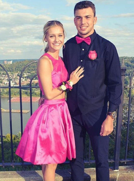 Fuchsia Homecoming Dresses,Two Piece Homecoming Dress,Simple Homecoming Dress,HC00167