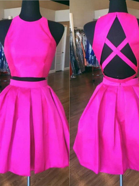 Fuchsia Homecoming Dresses,Two Piece Homecoming Dress,Simple Homecoming Dress,HC00167