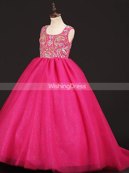 Fuchsia Little Girl Pageant Dresses,Sparkly Little Princess Gown,GPD0038