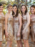 Gold Bridesmaid Dress,Strapless Bridesmaid Dress,Short Bridesmaid Dress,BD00047