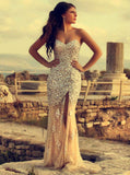 Gold Prom Dresses,Luxury Prom Dress,Beaded Prom Dress,Mermaid Prom Dress,PD00242