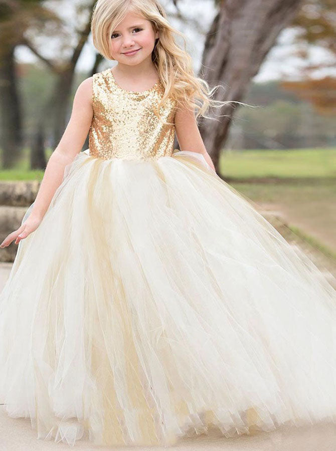 gold flower girl dress Elegant for Kids Princess Birthday Party Wedding D230 sparkling gem is like something made of a fairy tale Full-Gold Tulle Flower-Girl Dress