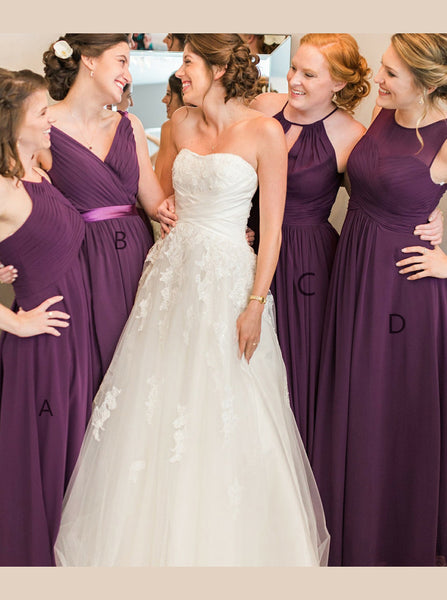 Grape Bridesmaid Dress,Chiffon Bridesmaid Dress,Mismatched Bridesmaid Dress,BD00175