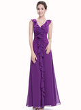 Grape Bridesmaid Dress,Chiffon Long Bridesmaid Dress,Ruffled Bridesmaid Dress,BD00138
