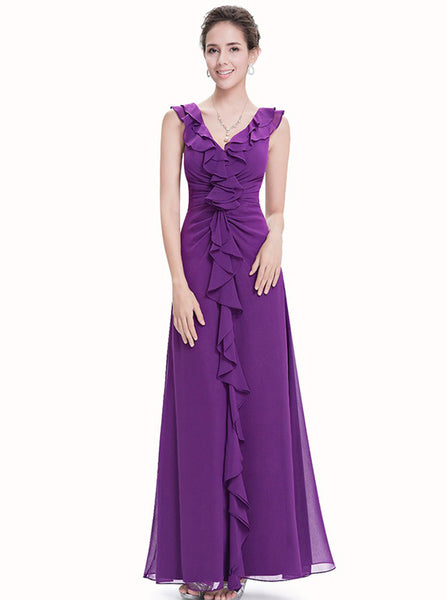 Grape Bridesmaid Dress,Chiffon Long Bridesmaid Dress,Ruffled Bridesmaid Dress,BD00138