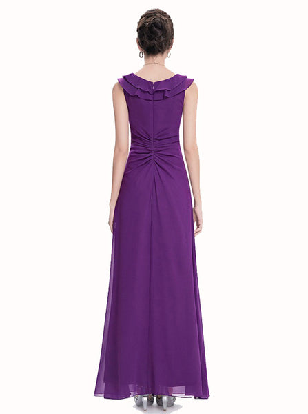 Grape Bridesmaid Dress,Chiffon Long Bridesmaid Dress,Ruffled Bridesmaid Dress,BD00138