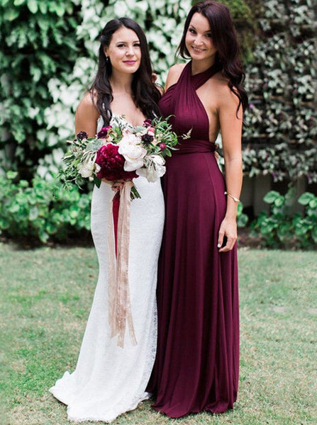 Grape Bridesmaid Dress,Halter Bridesmaid Dress,Chiffon Long Bridesmaid Dress,BD00035