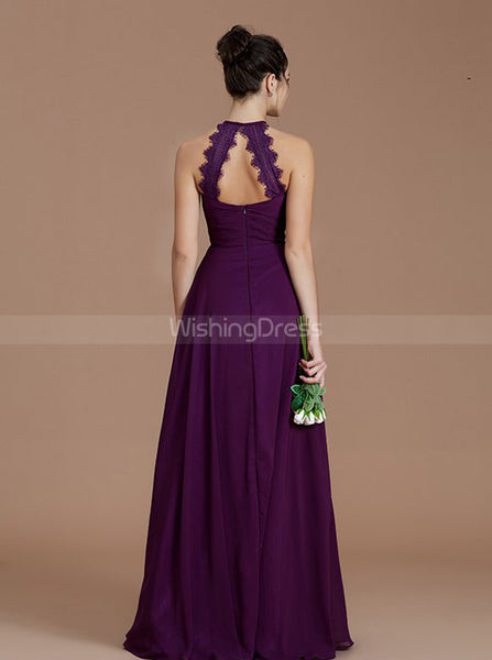 Grape Bridesmaid Dresses,High Neck Bridesmaid Dress,Simple Bridesmaid Dress,BD00257