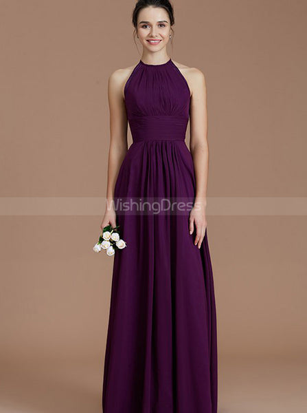 Grape Bridesmaid Dresses,High Neck Bridesmaid Dress,Simple Bridesmaid Dress,BD00257