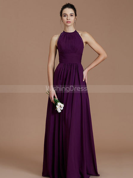 Grape Bridesmaid Dresses,High Neck Bridesmaid Dress,Simple Bridesmaid Dress,BD00257
