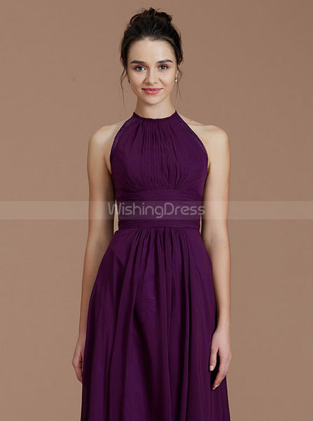 Grape Bridesmaid Dresses,High Neck Bridesmaid Dress,Simple Bridesmaid Dress,BD00257