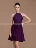 Grape Bridesmaid Dresses,Short Bridesmaid Dress,High Neck Bridesmaid Dress,BD00249