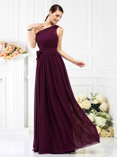 Grape One Shoulder Bridesmaid Dresses,Long Chiffon Bridesmaid Dress,BD00241