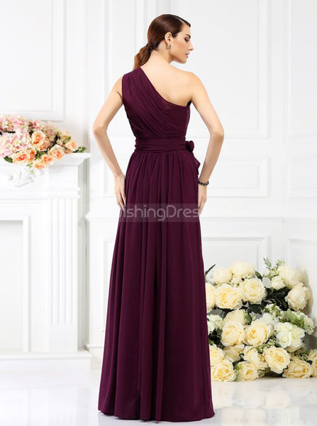 Grape One Shoulder Bridesmaid Dresses,Long Chiffon Bridesmaid Dress,BD00241