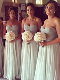 Gray Silver Bridesmaid Dress,Long Chiffon Bridesmaid Dress,Sweetheart Bridesmaid Dress,BD00130