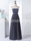 Gray Strapless Bridesmaid Dress,Long Bridesmaid Dress,Chiffon Lace Bridesmaid Dress,BD00149