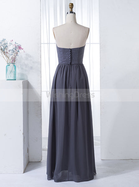 Gray Strapless Bridesmaid Dress,Long Bridesmaid Dress,Chiffon Lace Bridesmaid Dress,BD00149