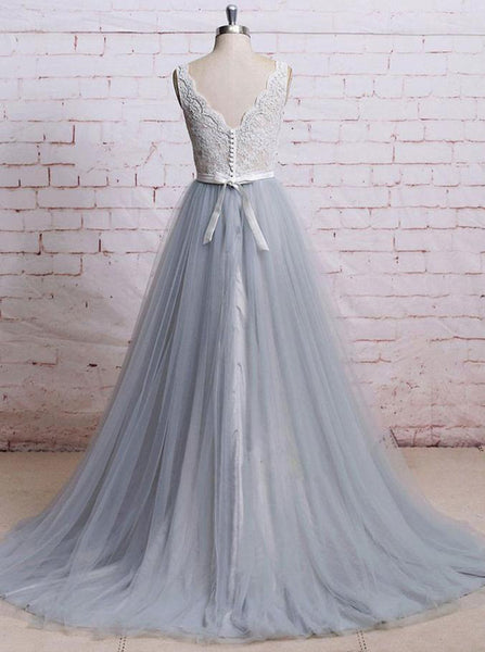Gray Tulle Wedding Dresses,Aline Wedding Dress,Elegant Wedding Dress,Modest Bridal Gown,WD00062