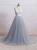 Gray Tulle Wedding Dresses,Aline Wedding Dress,Elegant Wedding Dress,Modest Bridal Gown,WD00062