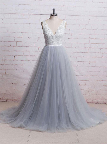 Gray Tulle Wedding Dresses,Aline Wedding Dress,Elegant Wedding Dress,Modest Bridal Gown,WD00062