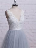 Gray Tulle Wedding Dresses,Aline Wedding Dress,Elegant Wedding Dress,Modest Bridal Gown,WD00062