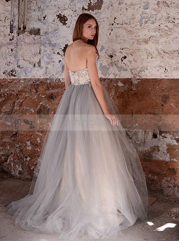 Gray Wedding Dresses,Tulle Wedding Dress,Ball Gown Wedding Dress,Strap