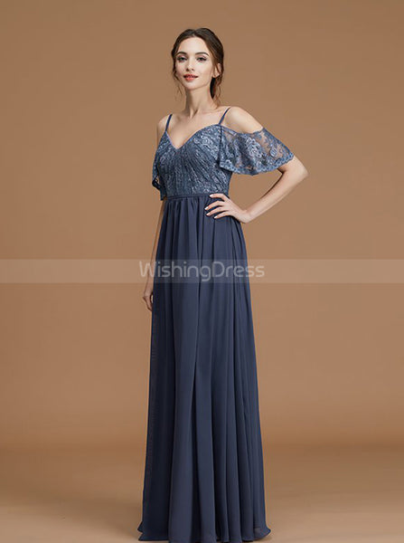 Grey Bridesmaid Dresses,Long Bridesmaid Dress,Lace Chiffon Bridesmaid Dress,BD00247