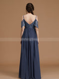 Grey Bridesmaid Dresses,Long Bridesmaid Dress,Lace Chiffon Bridesmaid Dress,BD00247