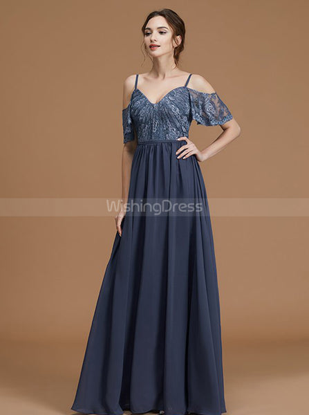 Grey Bridesmaid Dresses,Long Bridesmaid Dress,Lace Chiffon Bridesmaid Dress,BD00247