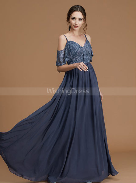 Grey Bridesmaid Dresses,Long Bridesmaid Dress,Lace Chiffon Bridesmaid Dress,BD00247