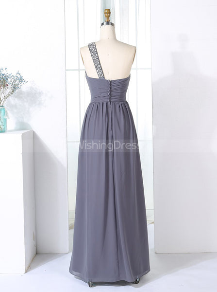 Grey Bridesmaid Dresses,One Shoulder Bridesmaid Dress,Long Bridesmaid Dress,BD00265