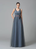 Grey Bridesmaid Dresses,Tulle Bridesmaid Dress,Long Bridesmaid Dress,BD00233