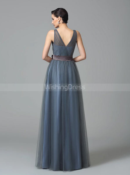 Grey Bridesmaid Dresses,Tulle Bridesmaid Dress,Long Bridesmaid Dress,BD00233