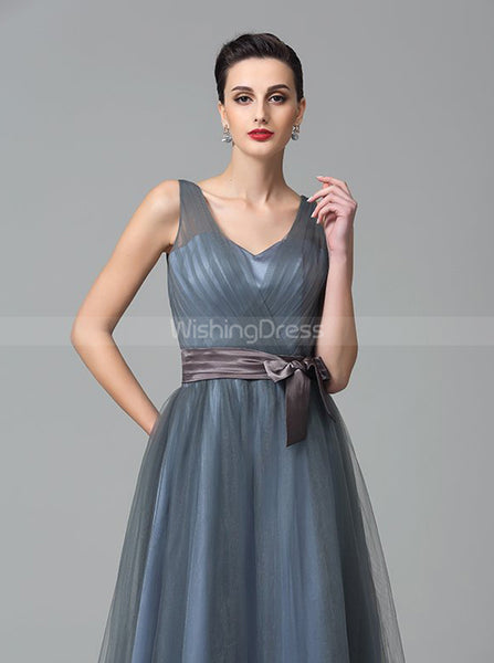 Grey Bridesmaid Dresses,Tulle Bridesmaid Dress,Long Bridesmaid Dress,BD00233